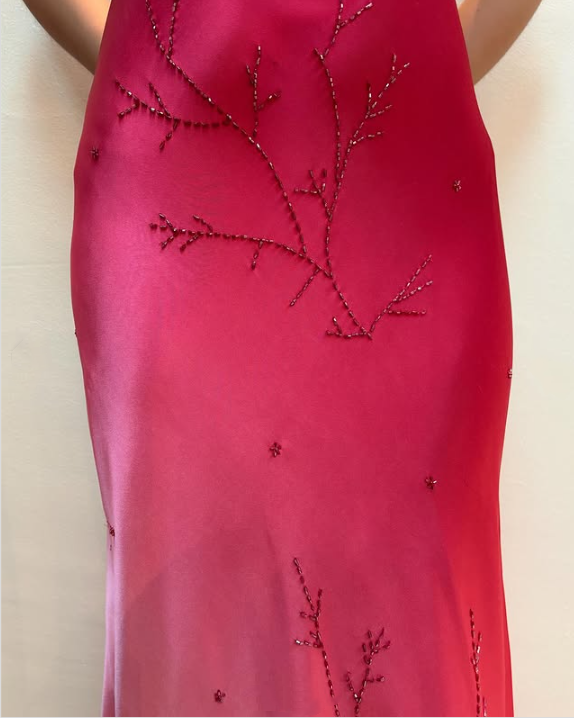 Pink Fashion Gradient Elegant Fairy Exquisite Beading Spaghetti Strap Long Satin Ball Gown Evening Dress Birthday Party Dress Prom Dress gh3760