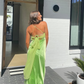 Green Fashion Elegant Spaghetti Strap Long Satin Ball Gown Evening Dress Wedding Guest Birthday Party Dress Prom Dress gh3762
