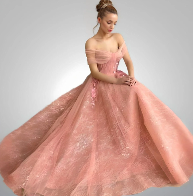 Off Shoulder Sweetheart 3D Flower Pleats Lace Pocket Tulle Prom Dresses Formal Wedding Party Gowns  gh2189