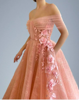 Off Shoulder Sweetheart 3D Flower Pleats Lace Pocket Tulle Prom Dresses Formal Wedding Party Gowns  gh2189
