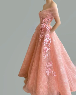 Off Shoulder Sweetheart 3D Flower Pleats Lace Pocket Tulle Prom Dresses Formal Wedding Party Gowns  gh2189