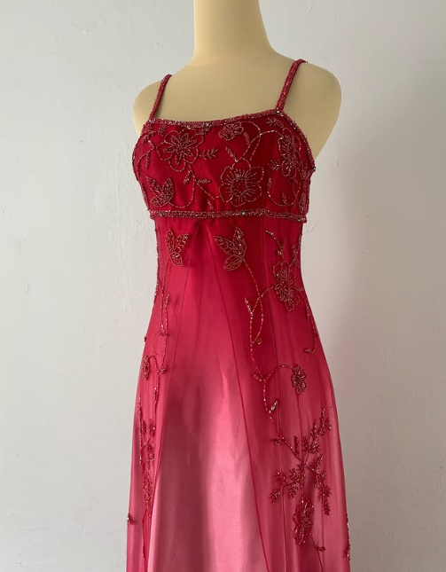 Robe de soirée longue en satin et tulle, rose, magnifique, vintage, élégante, exquise, perles, robe de bal, gh3933
