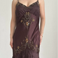 Brown Vintage Elegant Exquisite Floral Beading Spaghetti Strap Long Satin Lace Ball Gown Evening Dress Birthday Party Dress Prom Dress gh3831