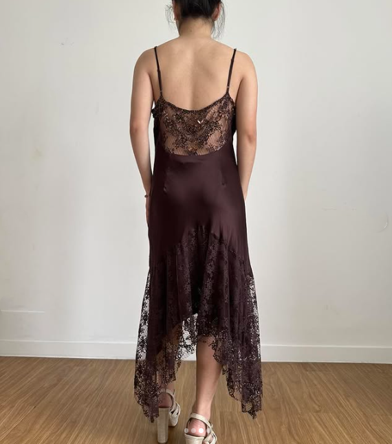 Brown Vintage Elegant Exquisite Floral Beading Spaghetti Strap Long Satin Lace Ball Gown Evening Dress Birthday Party Dress Prom Dress gh3831