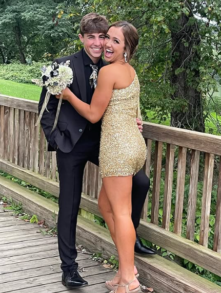 Gold Sequin One-Sleeve Short Homecoming Dress  gh1782