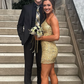 Gold Sequin One-Sleeve Short Homecoming Dress  gh1782