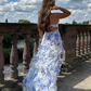Blue Charming Floral A-Line Spaghetti Strap Long Ball Gown Party Dress Evening Gown gh3009