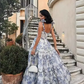Blue white beautiful charming floral print sweetheart neckline A-line long chiffon ball gown evening dress wedding holiday party dress gh1790