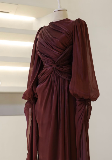 Burgundy Long Sleeve Evening Dress A-Line Prom Gown Party Dress gh4317