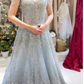 Light blue elegant gorgeous exquisite beaded long Tulle shining ball gown evening dress wedding dress gh4353
