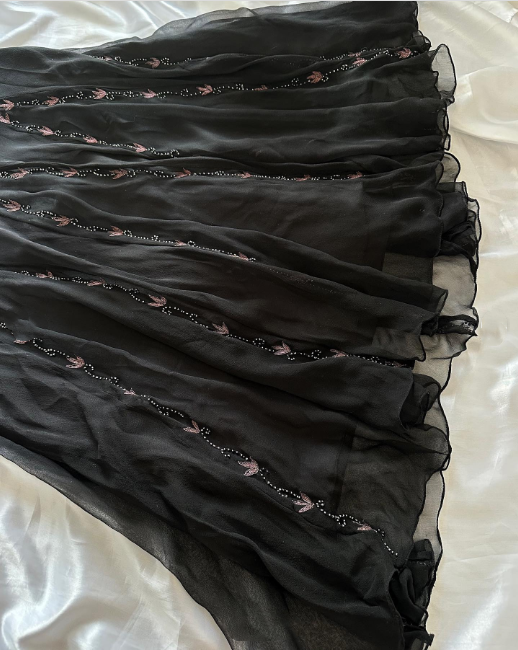 Robe de soirée élégante en mousseline de soie, style vintage, noire, motif floral, tenue de bal, de fête d'anniversaire, gh4271