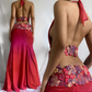 Robe de soirée longue en mousseline de soie, élégante et rouge, à fleurs, col en V, gh4444