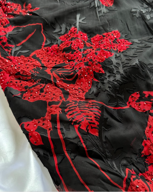 Robe de soirée longue en mousseline de soie, noire et rouge, à fleurs et perles, élégante, robe d'anniversaire, robe de soirée, gh4446