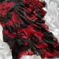 Robe de soirée longue en mousseline de soie, noire et rouge, à fleurs et perles, élégante, robe d'anniversaire, robe de soirée, gh4446