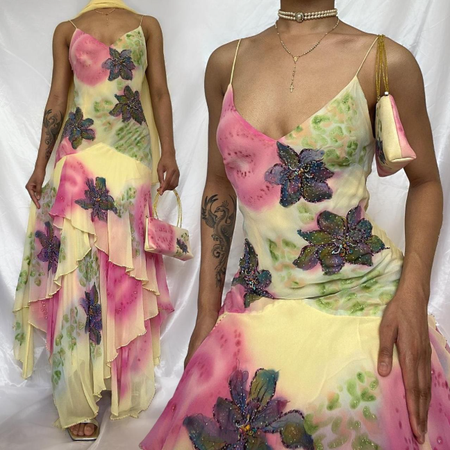 Robe de soirée longue et élégante en mousseline de soie, robe de bal colorée et perlée, robe de fête d'anniversaire, gh4448