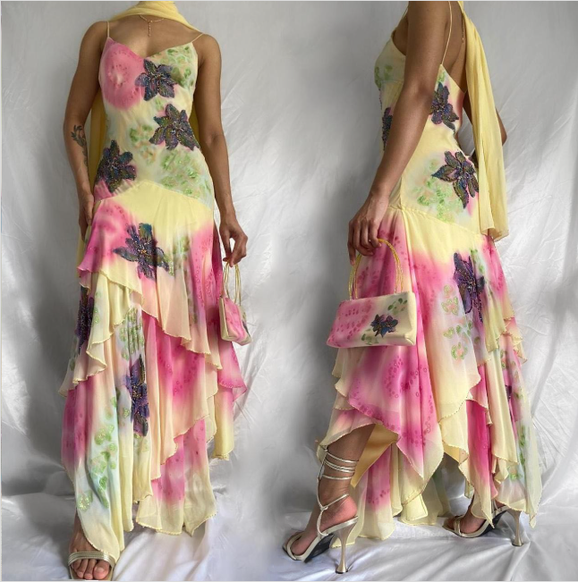 Robe de soirée longue et élégante en mousseline de soie, robe de bal colorée et perlée, robe de fête d'anniversaire, gh4448