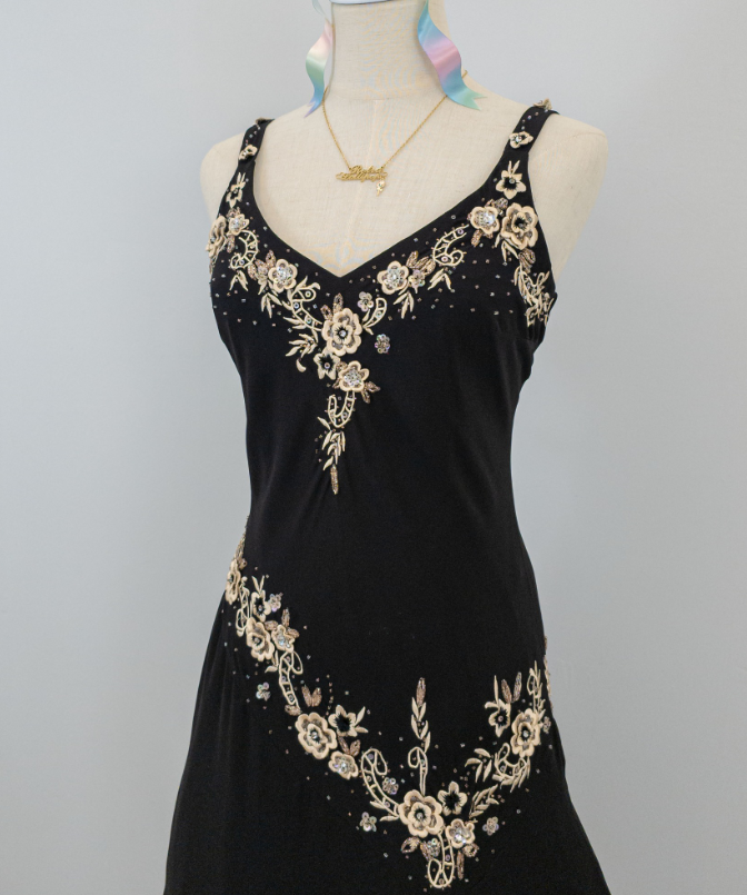 Black vintage asymmetric yellow floral short chiffon homecoming dress prom dress holiday dress gh4653