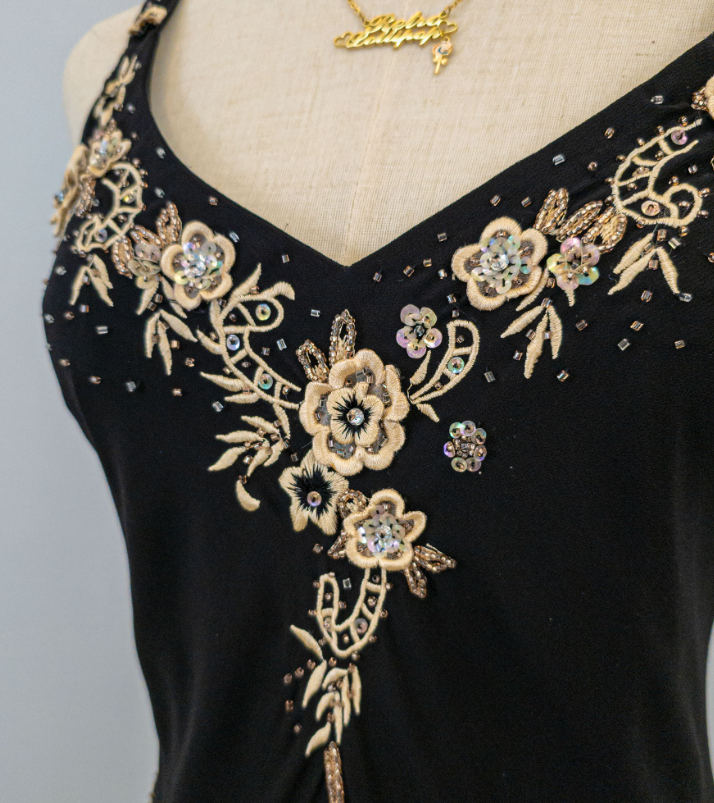 Black vintage asymmetric yellow floral short chiffon homecoming dress prom dress holiday dress gh4653