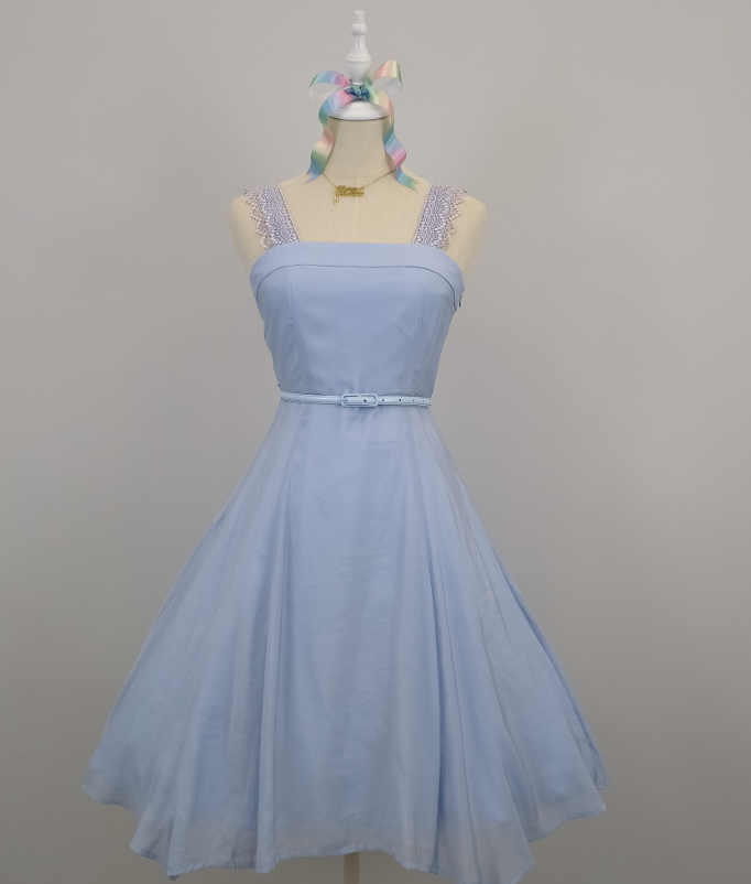 Blue lace strap short chiffon homecoming dress prom dress holiday dress gh4653