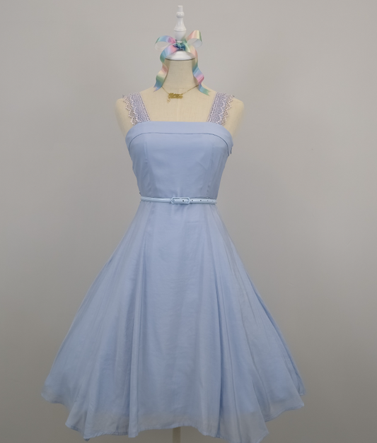 Blue lace strap short chiffon homecoming dress prom dress holiday dress gh4653