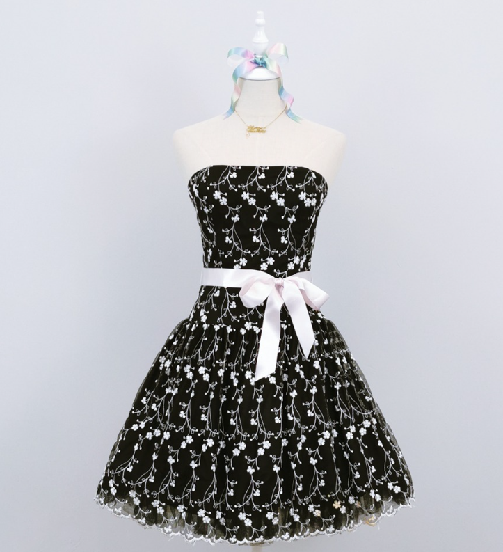 Black Vintage Floral Short Tulle Homecoming Dress gh4655