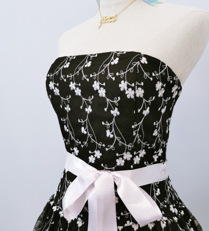 Black Vintage Floral Short Tulle Homecoming Dress gh4655