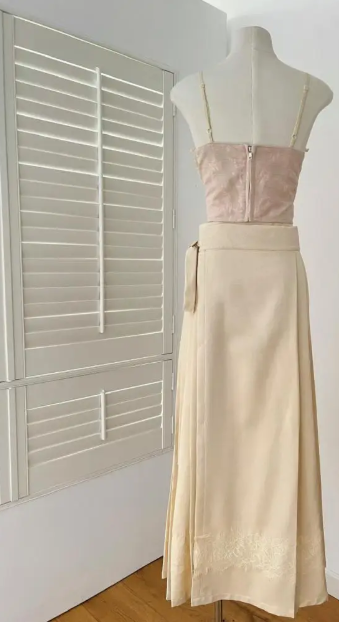 Pink Vintage Floral Applique Long Ball Gown Evening Dress Two Piece Set gh4656