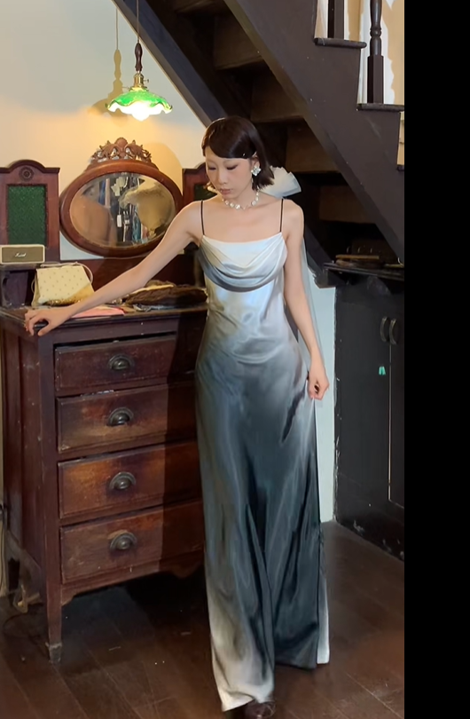 Black and white fashion gradient simple cut design long satin elegant ball gown evening dress wedding guest party dress gh4730