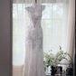 White Shiny Beaded Long Chiffon Ball Gown Evening Gown Party Dress gh4746