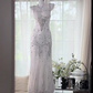 White Shiny Beaded Long Chiffon Ball Gown Evening Gown Party Dress gh4746