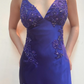 Purple Beaded Long Satin Ball Gown Evening Dress Party Dress gh4811