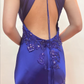 Purple Beaded Long Satin Ball Gown Evening Dress Party Dress gh4811