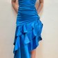 Blue Ruffle Satin Homecoming Dress Fashion Birthday Party Dress gh4813