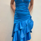 Blue Ruffle Satin Homecoming Dress Fashion Birthday Party Dress gh4813