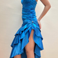 Blue Ruffle Satin Homecoming Dress Fashion Birthday Party Dress gh4813