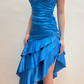 Blue Ruffle Satin Homecoming Dress Fashion Birthday Party Dress gh4813