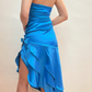 Blue Ruffle Satin Homecoming Dress Fashion Birthday Party Dress gh4813