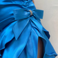 Blue Ruffle Satin Homecoming Dress Fashion Birthday Party Dress gh4813