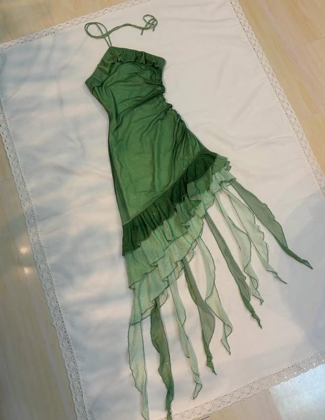 Green shiny ruffle chiffon homecoming dress fashion birthday party dress gh4814