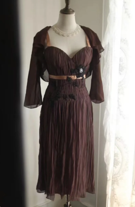 Brown Shiny Beaded Chiffon Homecoming Dress Fashion Birthday Party Dress Evening Dress gh4815