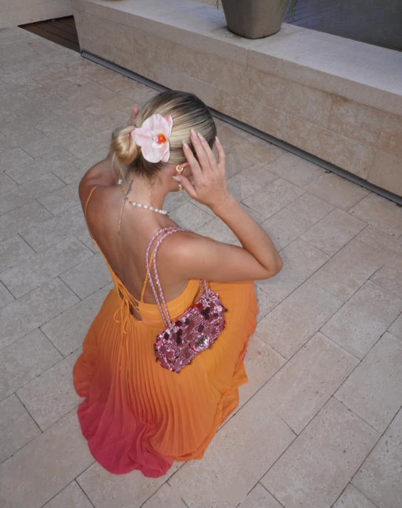 Orange and yellow fashion gradient long chiffon ball gown evening dress travel holiday beach party dress gh4825