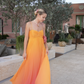 Orange and yellow fashion gradient long chiffon ball gown evening dress travel holiday beach party dress gh4825
