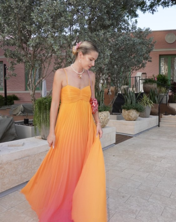 Orange and yellow fashion gradient long chiffon ball gown evening dress travel holiday beach party dress gh4825