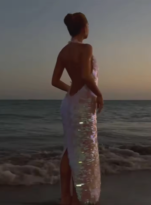 Pink Shiny Fashion Sequin Long Sling Travel Holiday/Birthday/Cocktail Party Dress gh4859