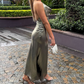 Green Fashion Elegant Spaghetti Strap Long Satin prom dress Evening Dress Wedding Guest Party Dress gh3111