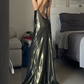 Green Fashion Elegant Spaghetti Strap Long Satin prom dress Evening Dress Wedding Guest Party Dress gh3111