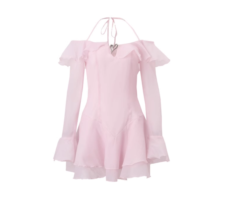 Robe de soirée courte en mousseline rose à volants, robe d'anniversaire gh4625