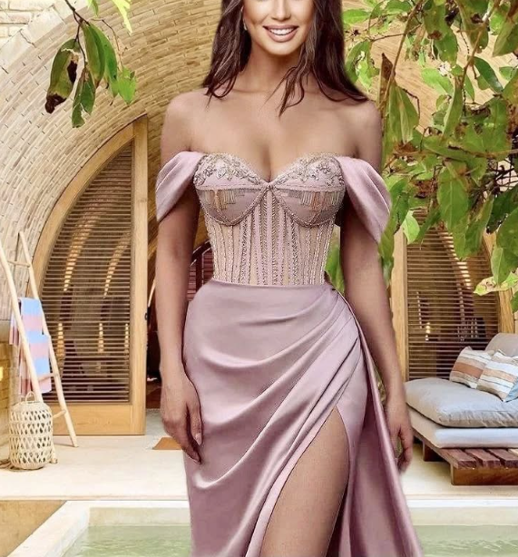 Off-the-Shoulder Beadings Sweetheart Meerjungfrau Abendkleid Split gh632