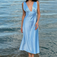 Blue simple elegant V-neck long satin ball gown evening dress gh3165