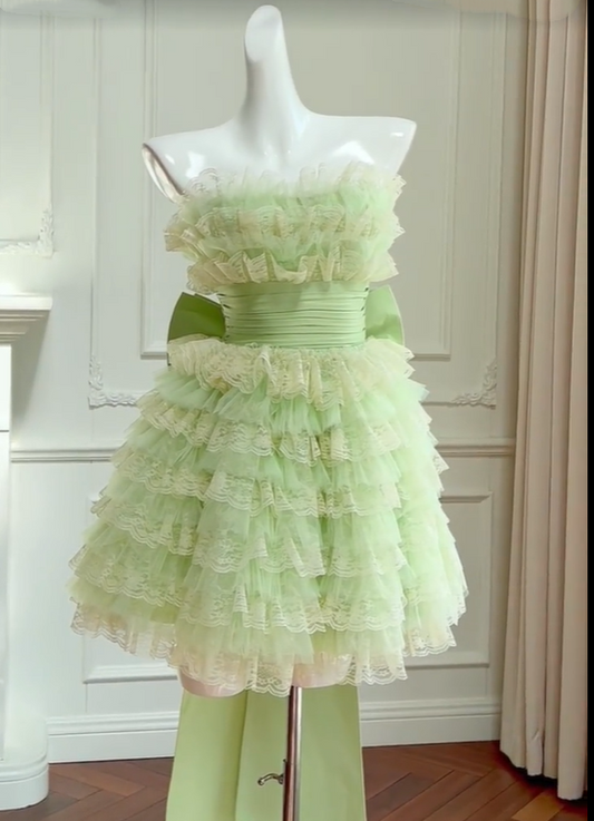 Girlhomeshops -Green sweet cute short layered homecoming dress birthday party dress gh5097